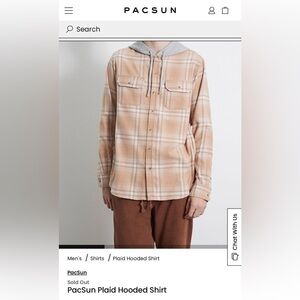PacSun Plaid Hooded Shirt / tan plaid, gray hood / Medium